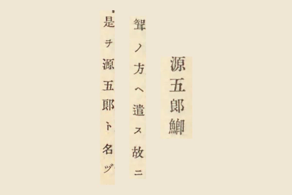 『毛吹草』巻三（『古事類苑』が引く）の「源五郎鯽」と割注の大写し