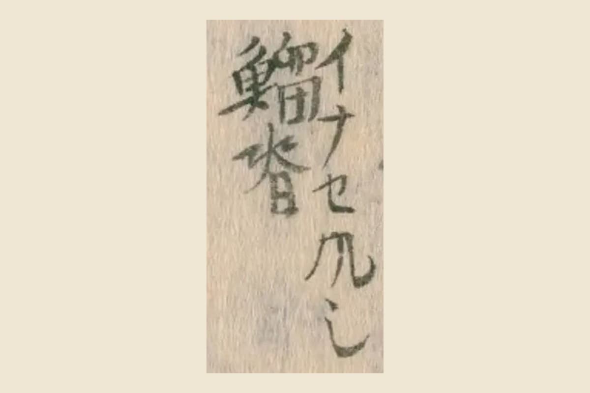 『守貞謾稿』巻12コマ16の書き入れ「イナセ風也」と「鯔脊」の大写し
