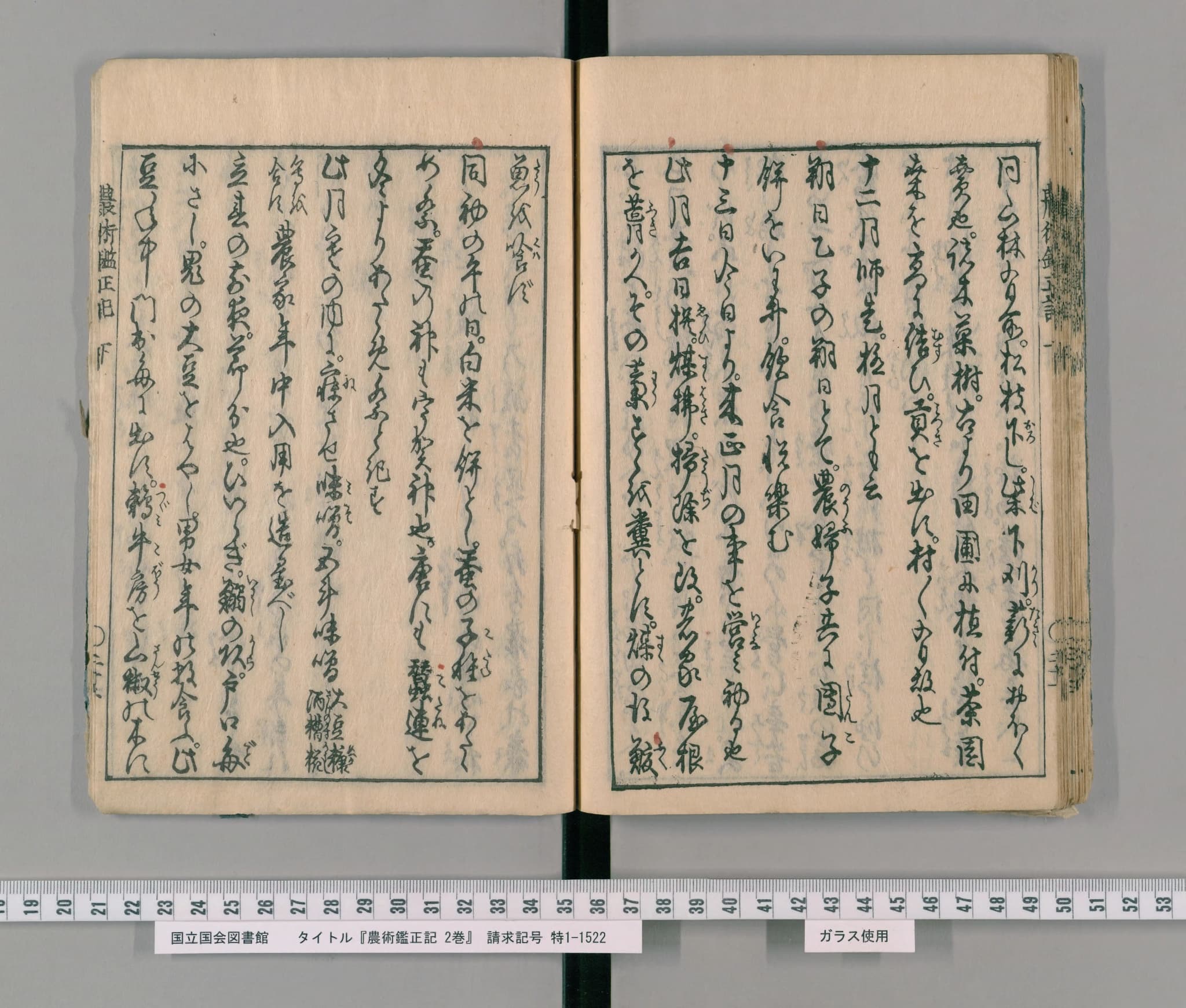 『農術鑑正記』コマ55の見開き。くずし字の本文で、右ページに「十二月」の見出しがある