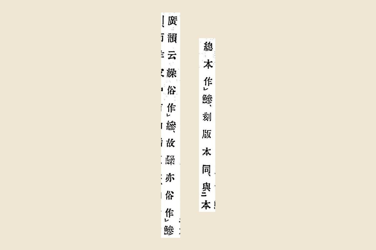 『箋注倭名類聚抄』巻八コマ16の棭斎の注「總本作鰺、刻版本同、與本」と「廣韻云繰俗作縿、故鱢亦俗作鰺」の大写し