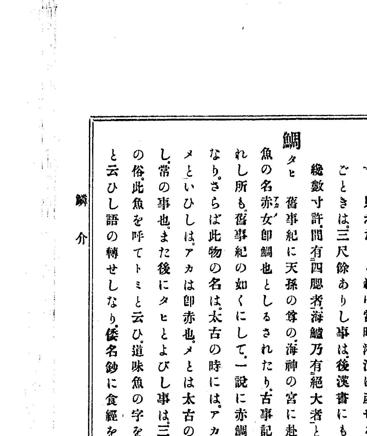 『東雅』鯛（タヒ）の項 クローズアップ（PID 993111 コマ27）