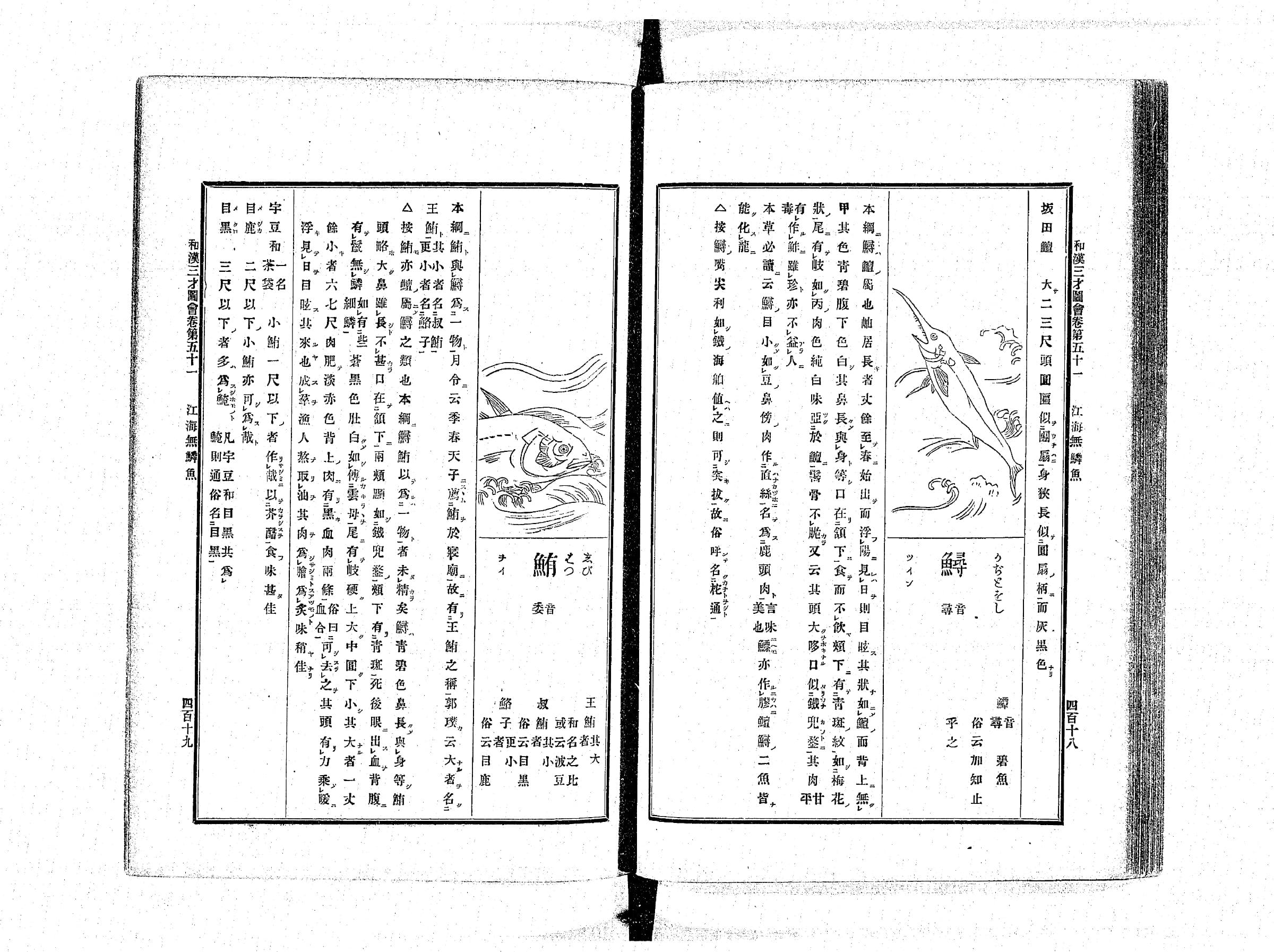 『和漢三才図会』巻51 鮪の項 見開き全体（PID 898161 コマ216）