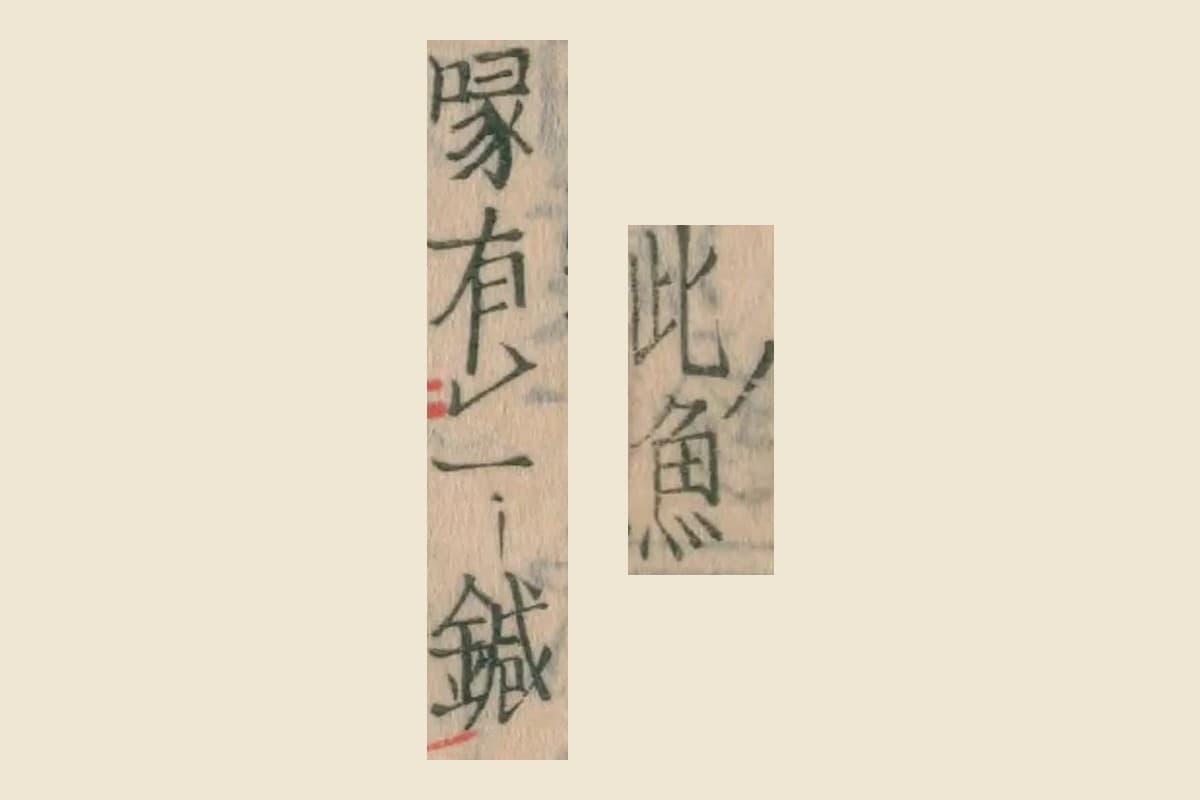 『本草綱目』コマ77の「此魚」と「喙有一鍼」の大写し