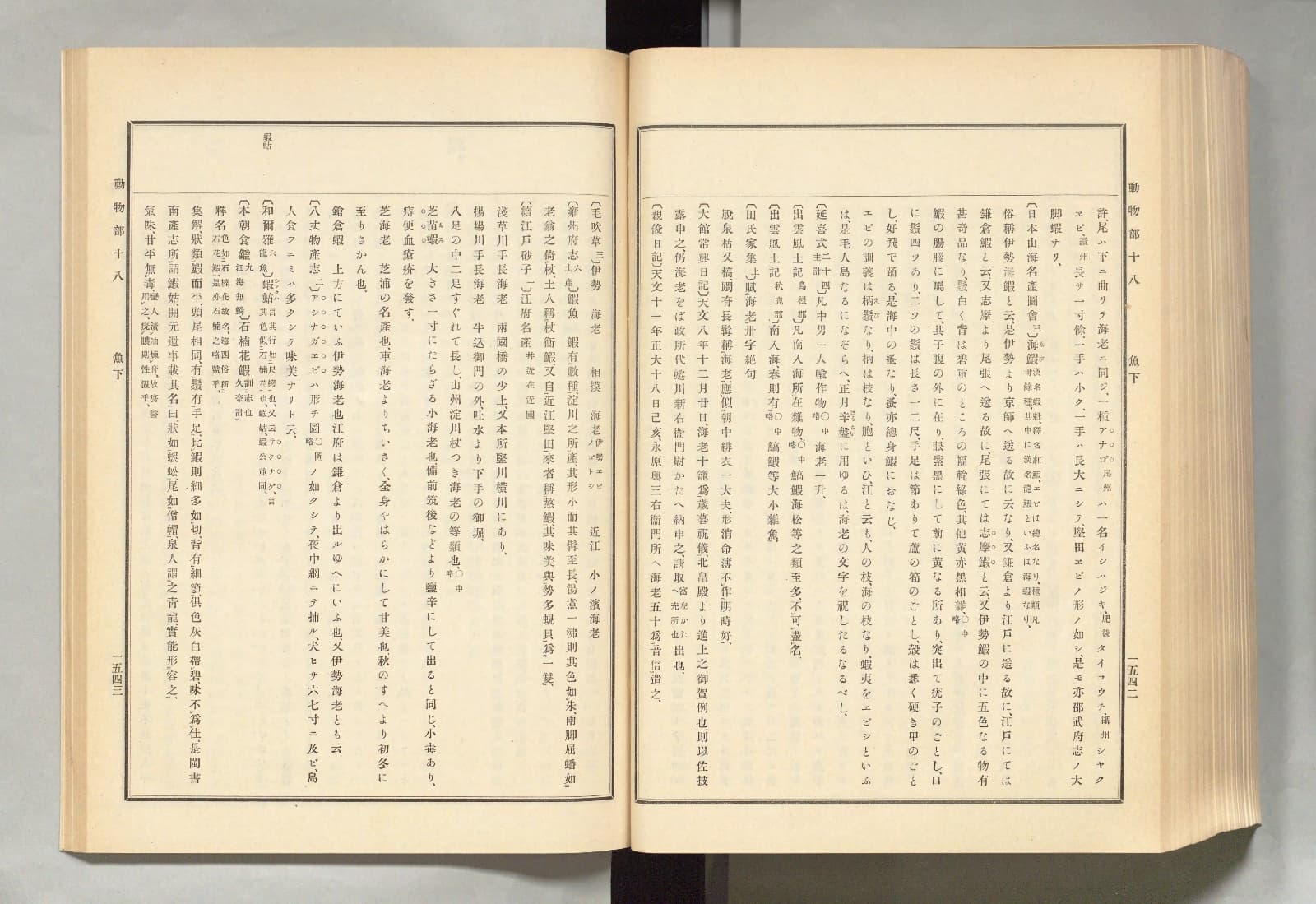 『古事類苑』動物部十八 魚下 1542〜1543頁。〔日本山海名産図会 三〕〔毛吹草 三〕〔続江戸砂子 一〕などの引用が並ぶ