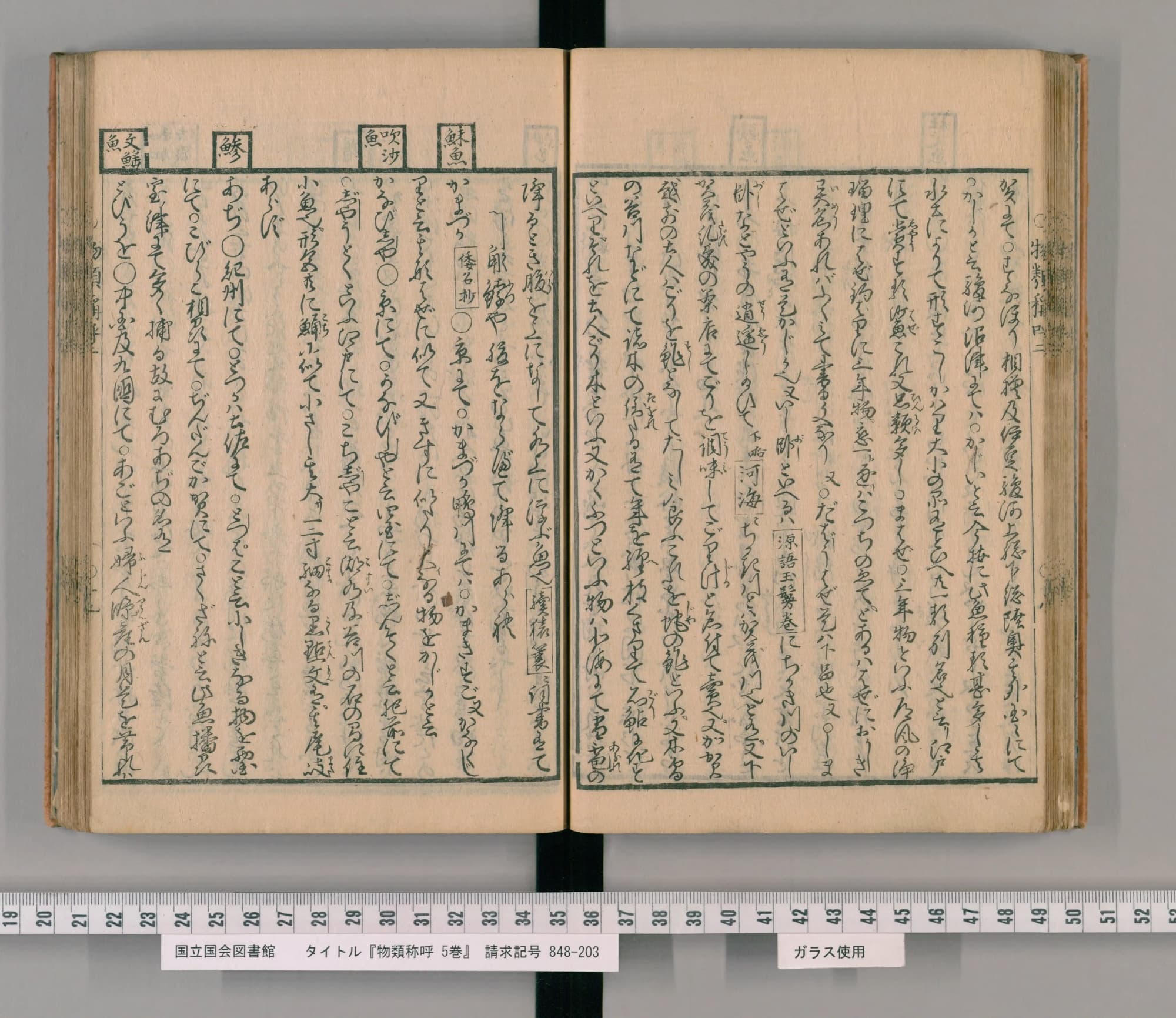 『物類称呼』巻2 鰺の項 見開き全体(PID 2539349 コマ38)