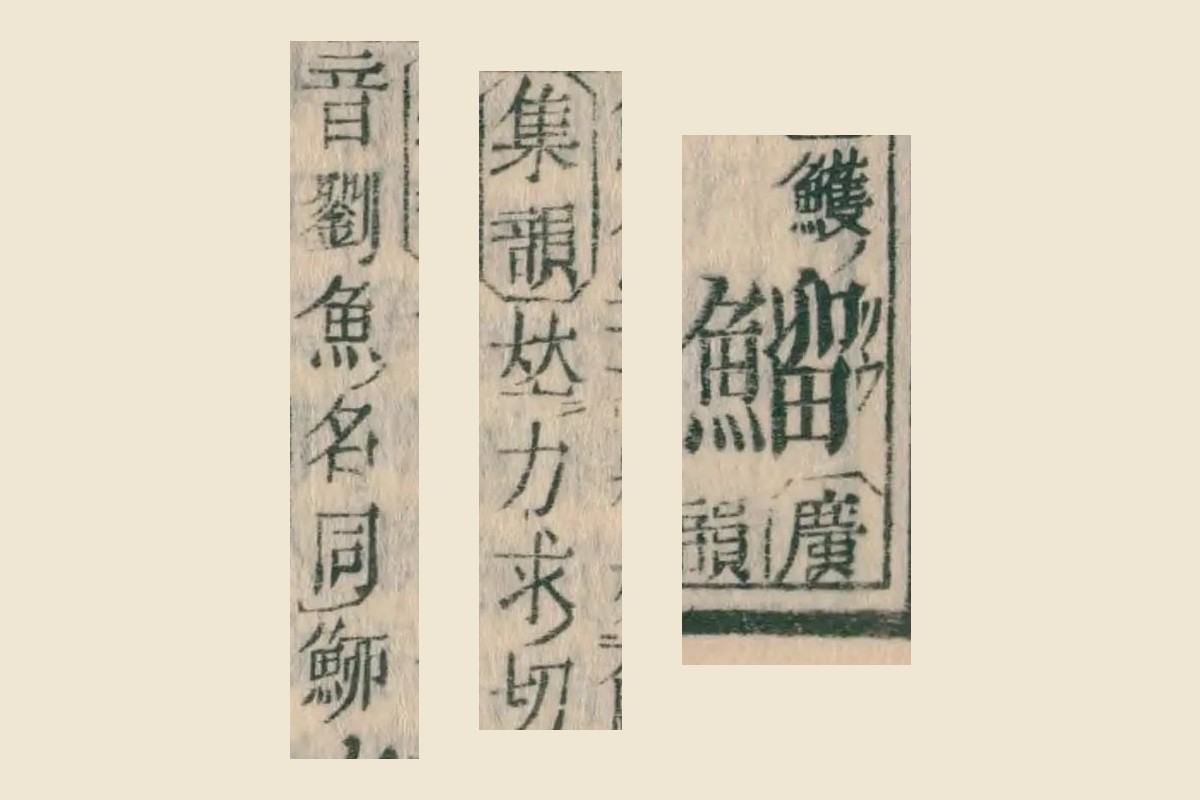 『康熙字典』コマ27の見出し「鰡」と、説明「力求切」「音劉 魚名」の大写し