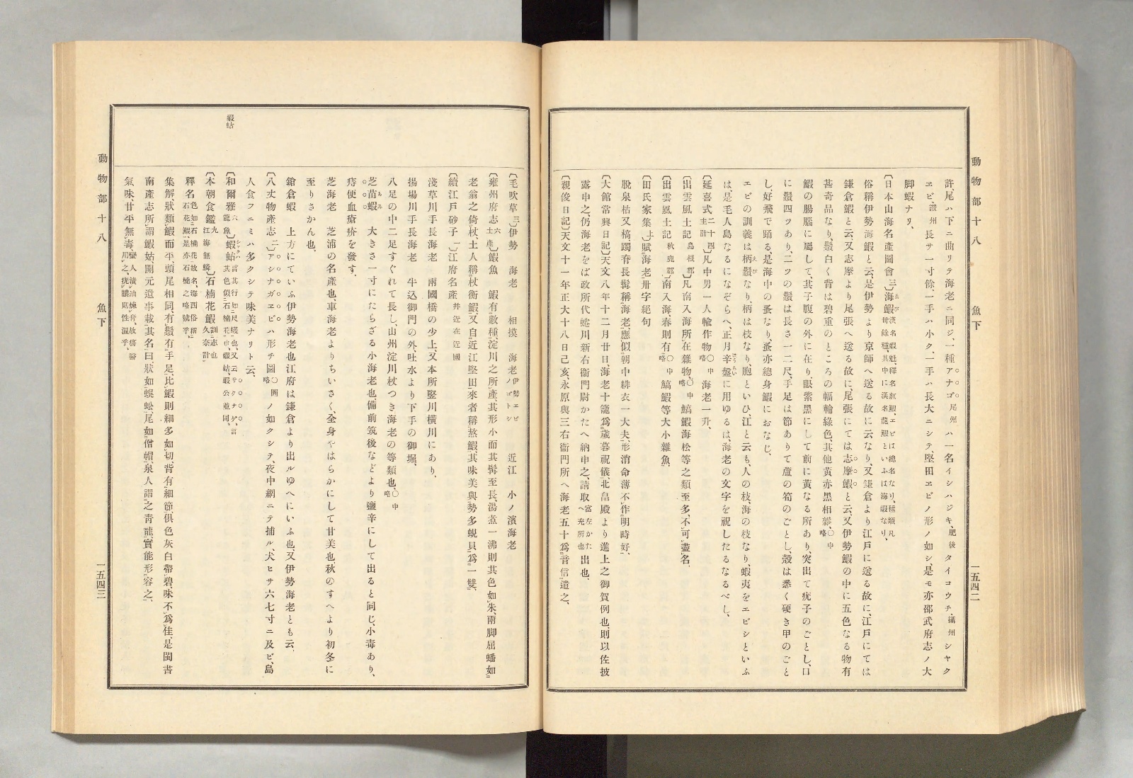 『古事類苑』動物部十八 魚下 1542〜1543頁。〔日本山海名産図会 三〕〔毛吹草 三〕〔続江戸砂子 一〕などの引用が並ぶ