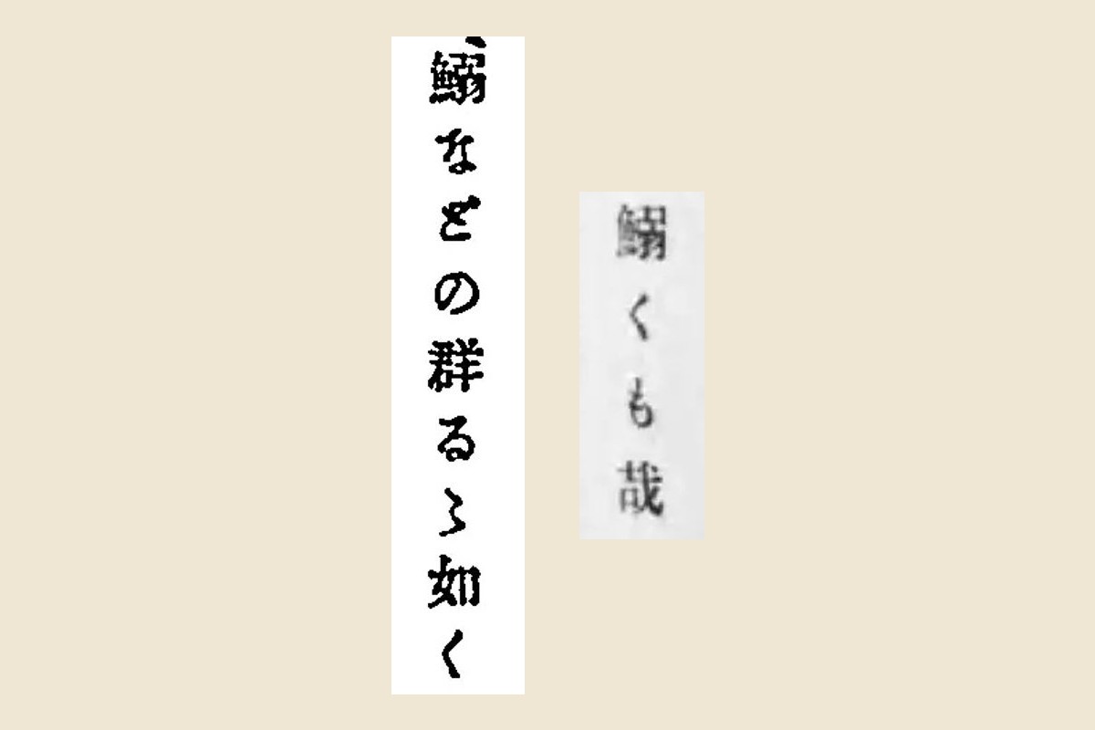 『万載狂歌集』の「鰯くも哉」と『讕言』の「鰯などの群るゝ如く」を大きく切り出して並べたもの