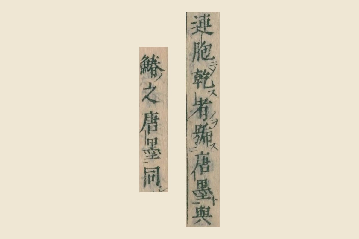 『本朝食鑑』コマ170の「連胞乾者號唐墨與」とコマ171の「鰆之唐墨同」を大きく切り出したもの