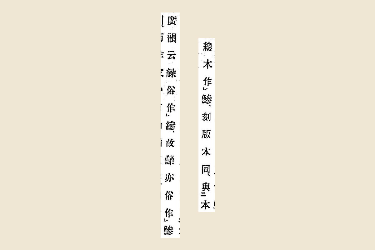 『箋注倭名類聚抄』巻八コマ16の棭斎の注「總本作鰺、刻版本同、與本」と「廣韻云繰俗作縿、故鱢亦俗作鰺」の大写し