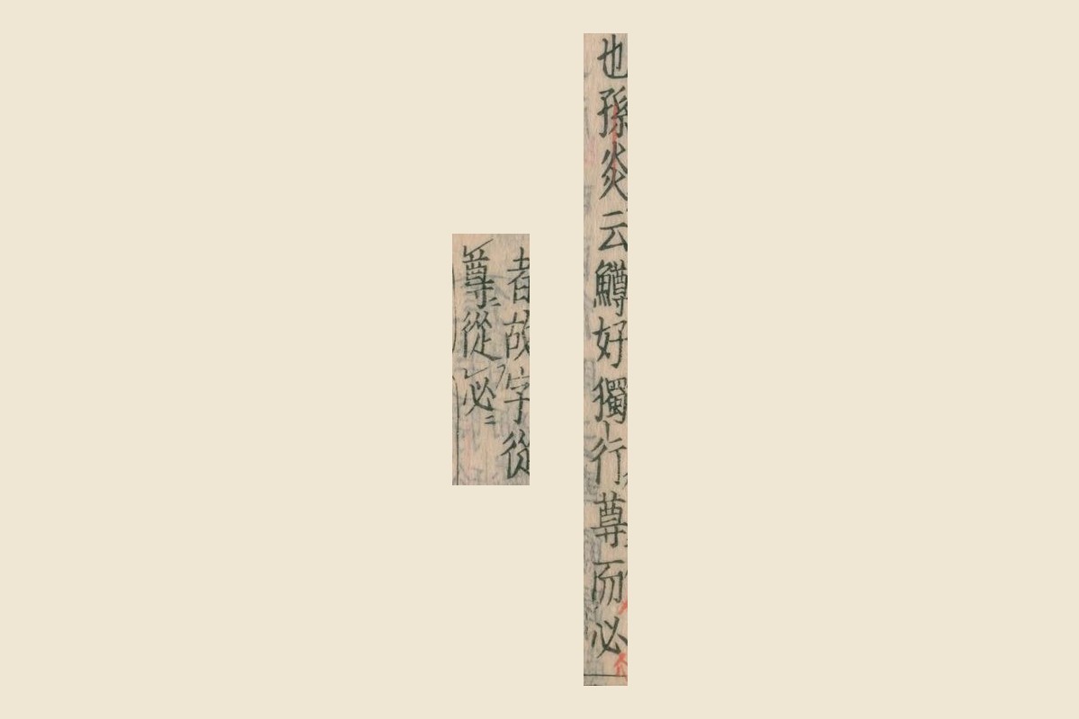 『本草綱目』コマ60の「也孫炎云鱒好獨行尊而必」と「者故字從尊從必」の大写し