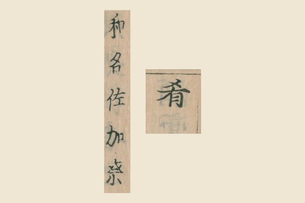 『倭名類聚鈔』コマ30から見出しの「肴」と注の「和名佐加奈」を大きく切り出したもの