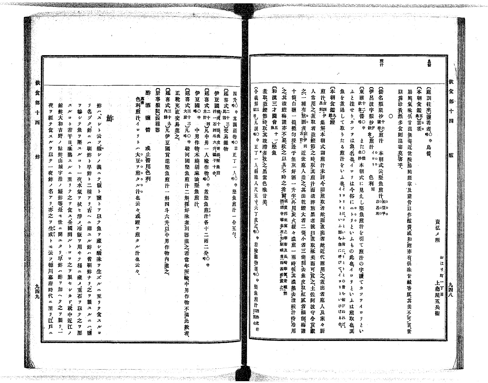 『古事類苑』飲食部コマ54の見開き。左ページのなかほどに見出し「鮓」