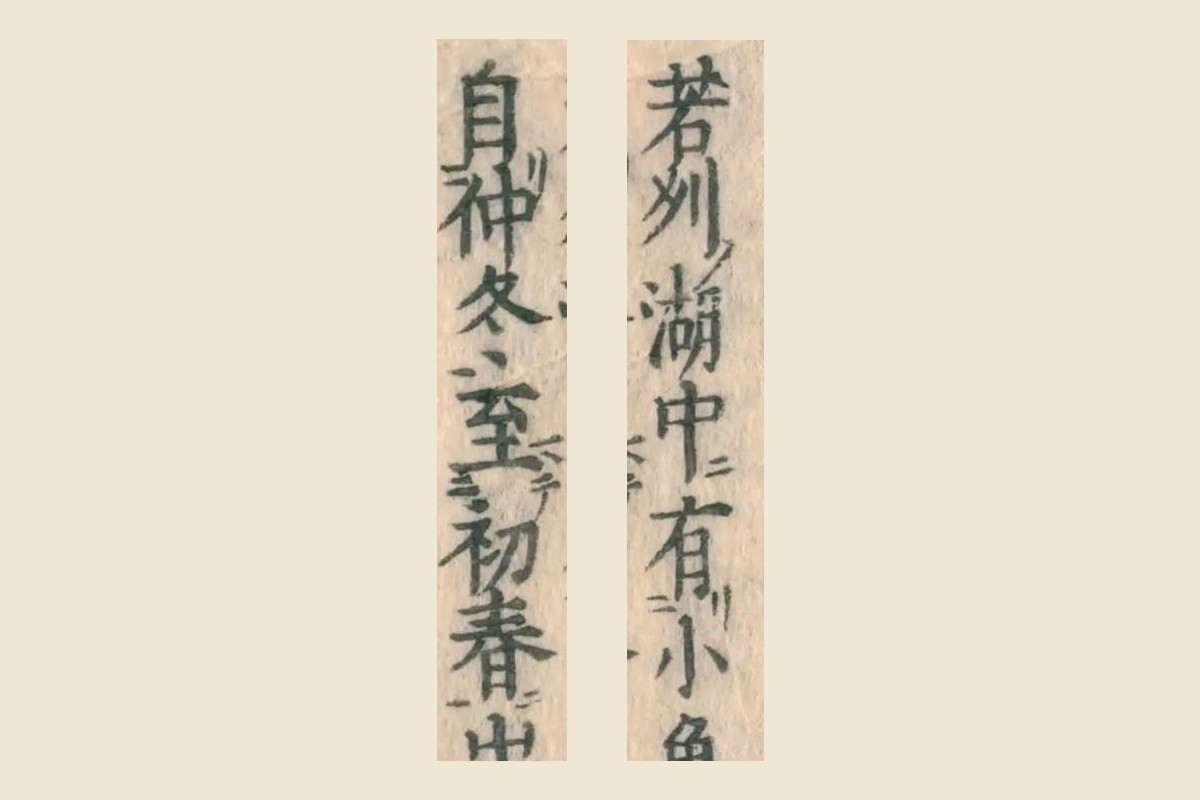 『和漢三才図会』コマ9の「若州湖中有小」と「自仲冬至初春」の大写し